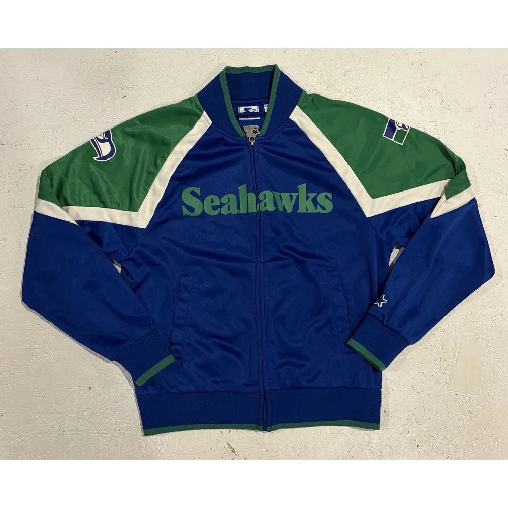 Starter Seattle Seahawks Throwback Mens Sz XS‎ Blue Green Full Zip Jacket Pocket